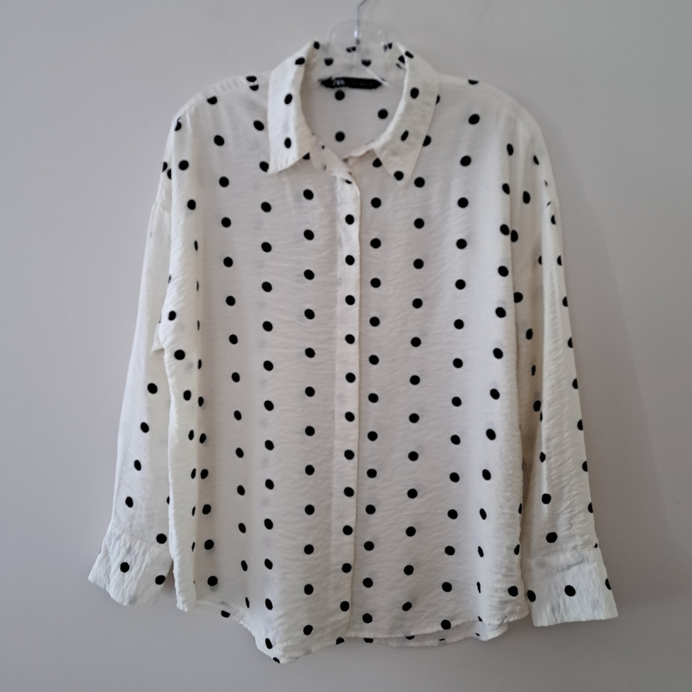 Zara Cream and Black Polka Dot Top